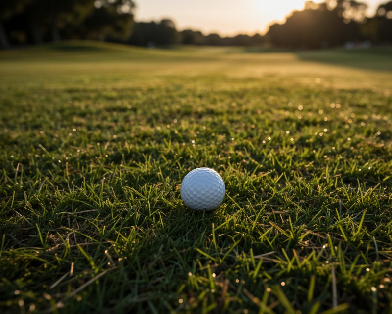 Golf Ball on Green at Sunset