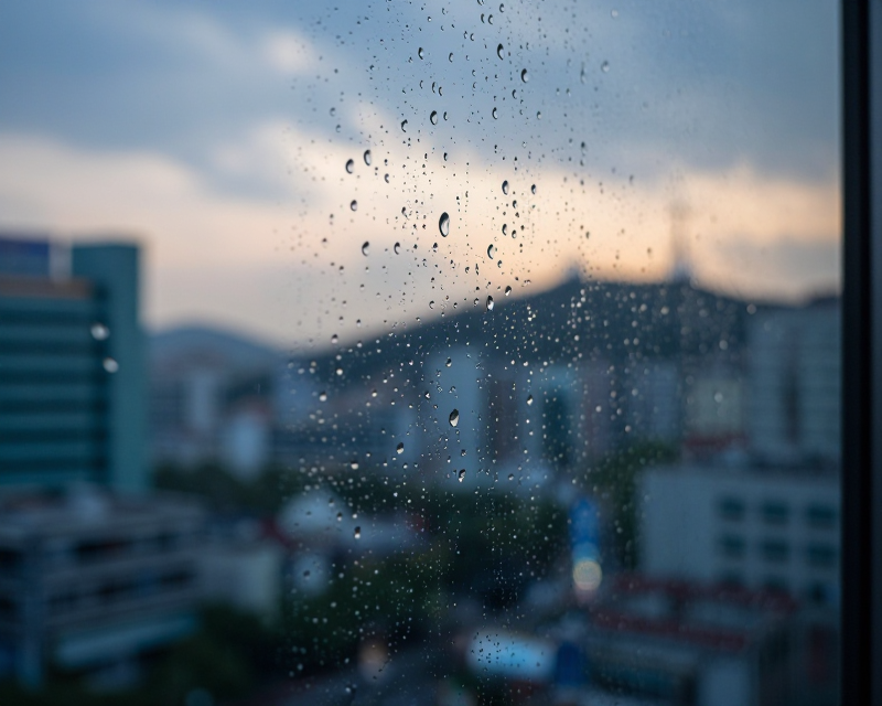 Rainy Seoul Urban Landscape